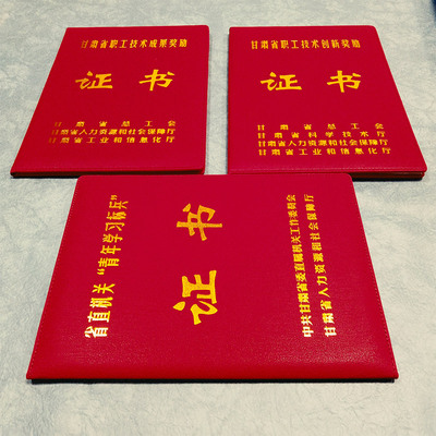 红色皮质烫金奖励证书定制 - 学习标兵表彰证书批发厂家