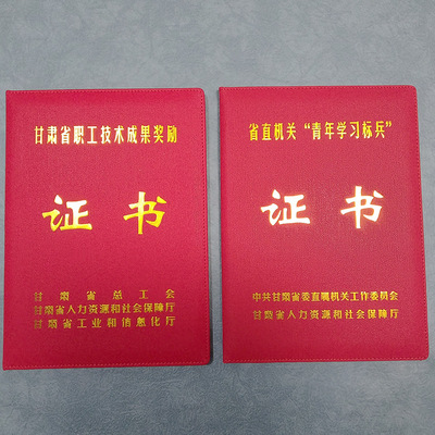 红色皮质烫金奖励证书定制 - 学习标兵表彰证书批发厂家