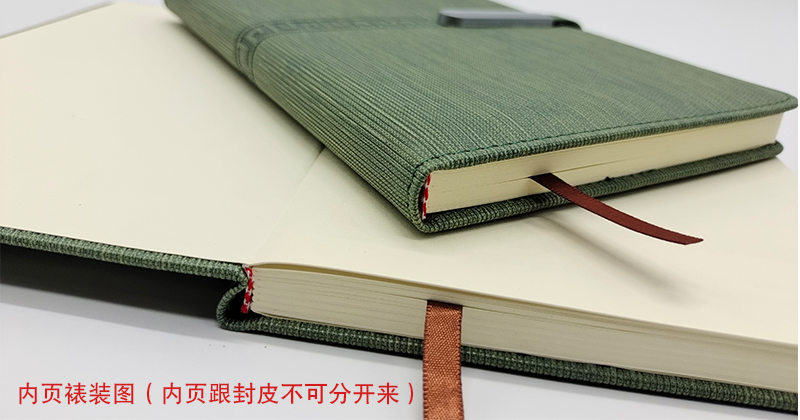 复古日记本 圆角 红白布头装饰 米黄道林纸内页 丝带书签
