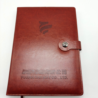 锁线车线胶装记事本定制 - 复古棕色商务笔记本 磁扣笔插 LOGO 压印